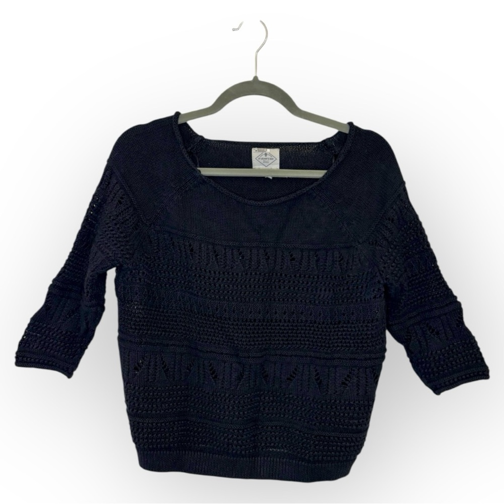 Vintage Y2K St. John’s Bay Black Open Weave Knit Sweater Preppy Petite Large